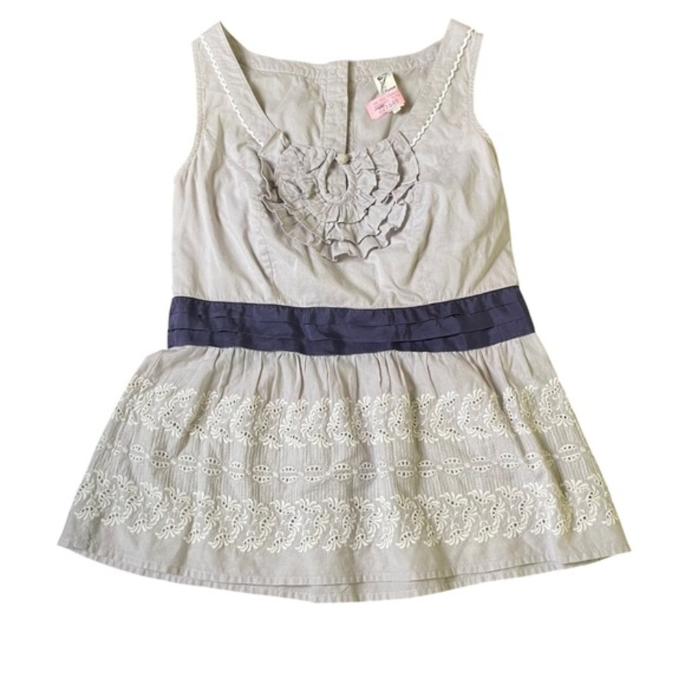 Floret‎ Anthropologie Gray Navy Blue Embroidered Dress - Size 4